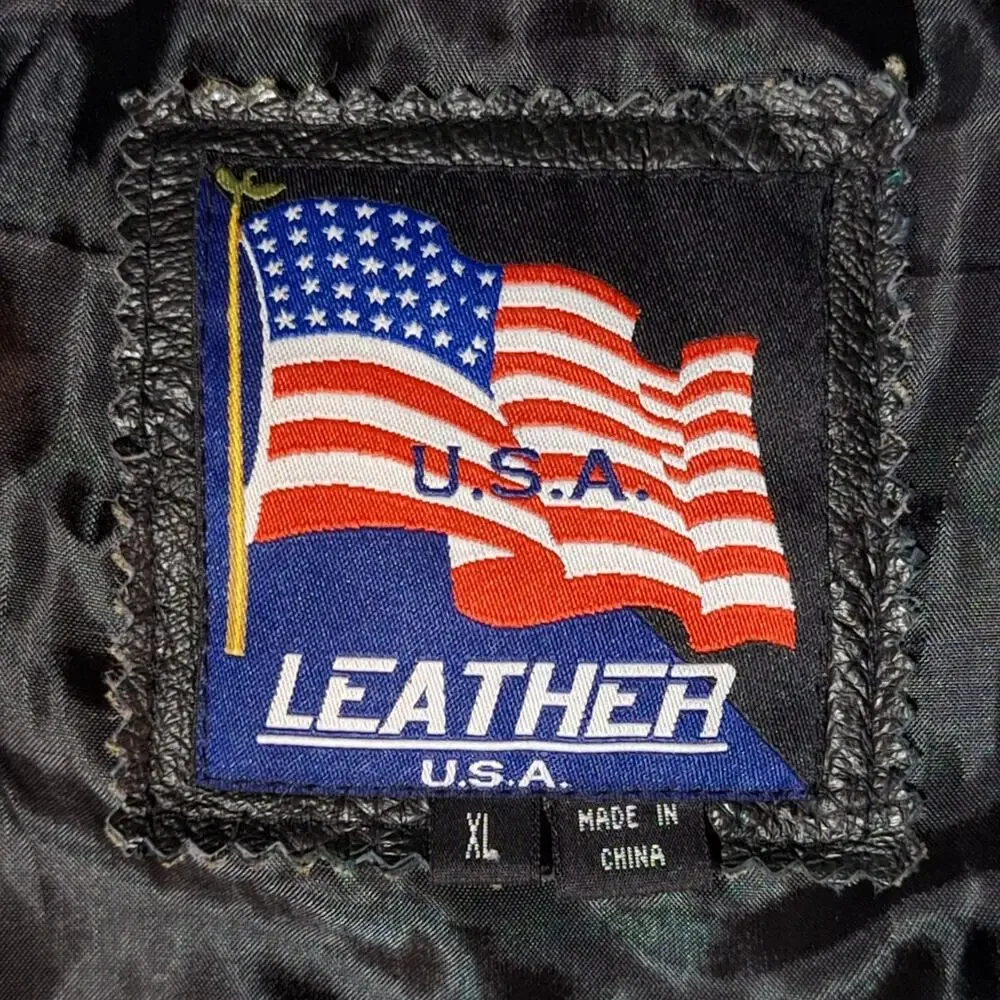 Leather U.S.A. Vintage Men's Leather Jacket Size XL Bikercore Motorcycle Edgy